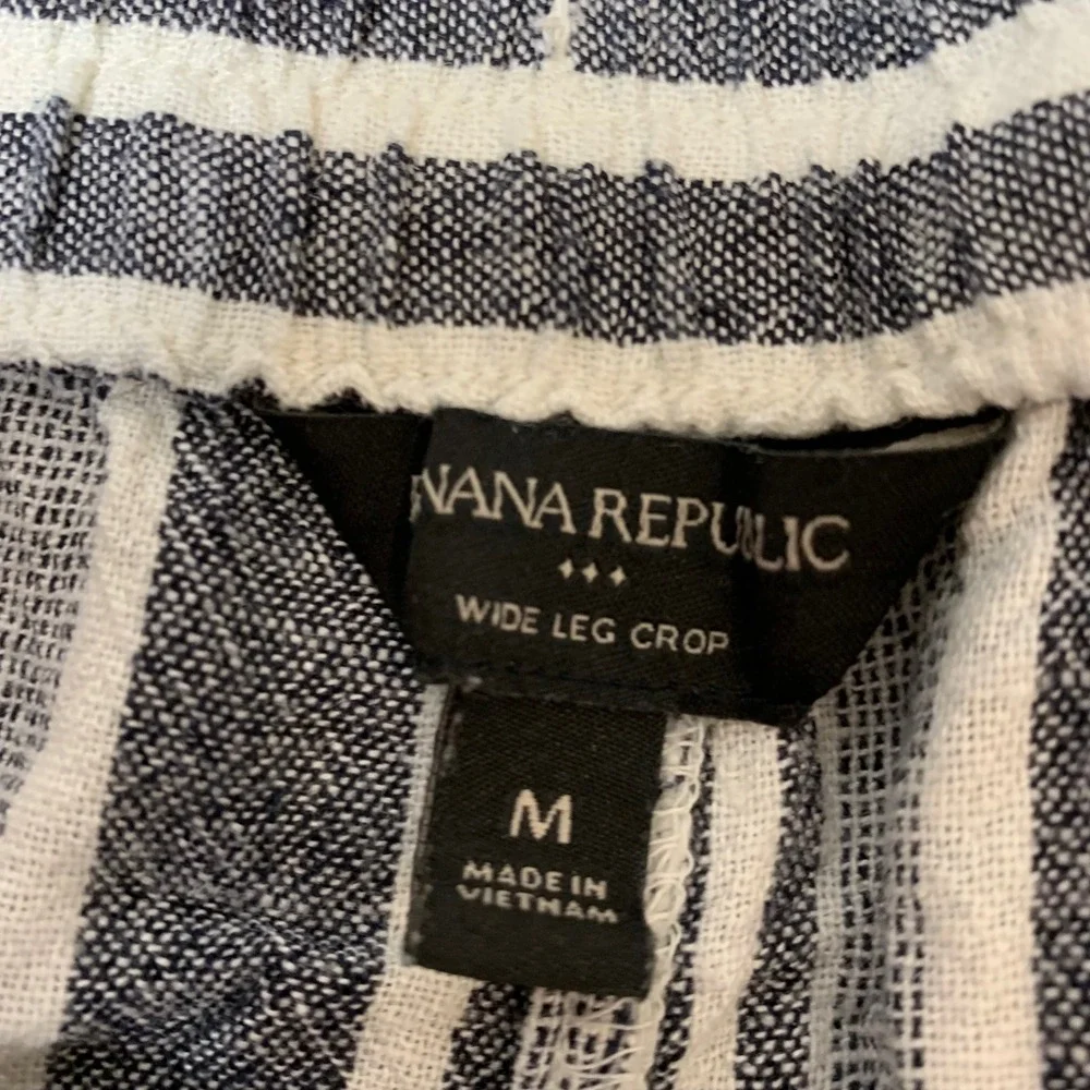 Banana Republic Wide Leg Crop Pants Women M Navy White Excellent Striped Linen